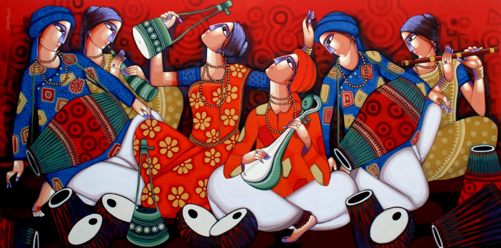 Figurative Painting with Acrylic on Canvas "Tune of Bengal" art by Sekhar Roy