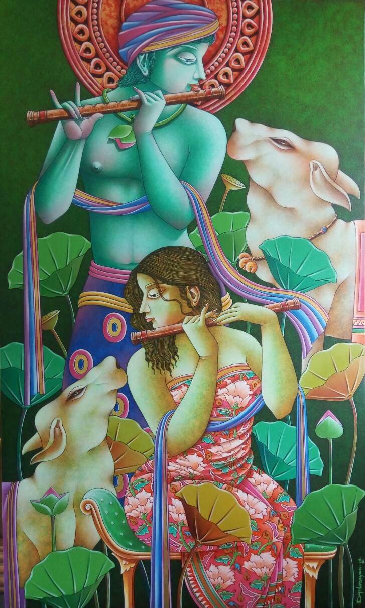 Figurative Painting with Acrylic on Canvas "Fainting of Melody" art by Dipnarayan Paul