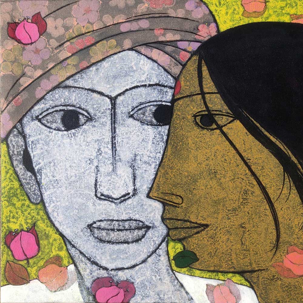 Figurative Painting with Acrylic on Canvas "Couple-1" art by Rahul Mhetre