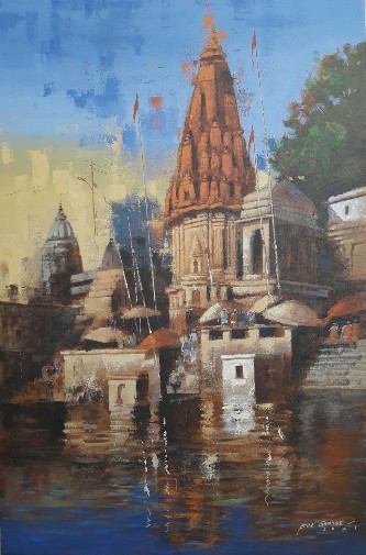 Varanasi-3-Acrylic-Painting-Atul-Gandle-IndiGalleria-IG758