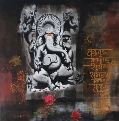 Ganesha-15-Acrylic-Painting-Atul-Gendle-IndiGalleria-IG1050