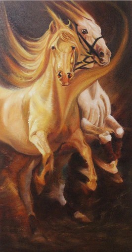 Companionship-22x44-Oil-Painting-Vivek-Vadkar-IndiGalleria-IG1113