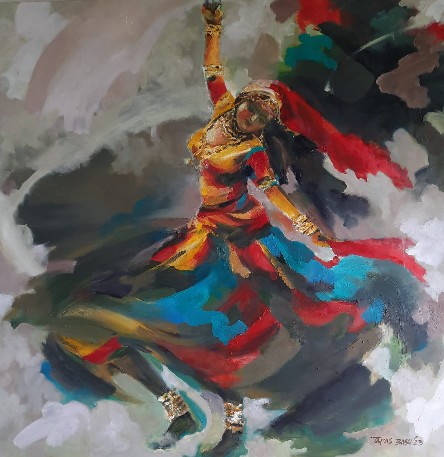 Dancer-36x36-Oil-Painting-Tapas-Basu-IndiGalleria-IG2075