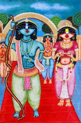 Ram-Sita-Wedding-15x22-Acrylic-Painting-Tuhin-Rakshit-IndiGalleria-IG2163