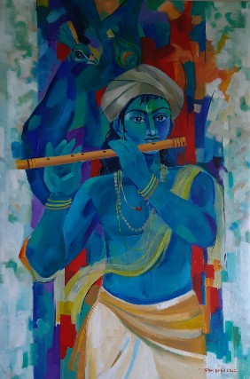 Krishna-24x36-Oil-Painting-Tapas-Basu-IndiGalleria-IG1743