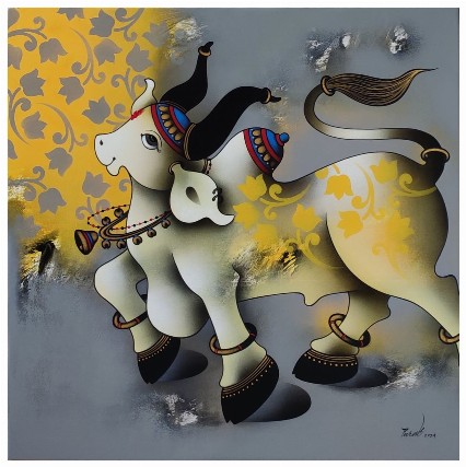 Dancing-Nandi-Painting-30x30-Acrylic-Paras-Parmar-IndiGalleria-IG2174