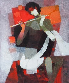 Flutist_Acrylic_Painting_30x36_Sunil-Shelke-IndiGalleria-IG447