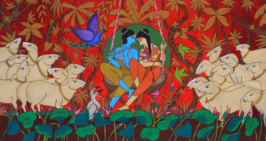 Holy-Couple-Acrylic-Painting-37x69-Chetan-Katigar-IndiGalleria-IG2193