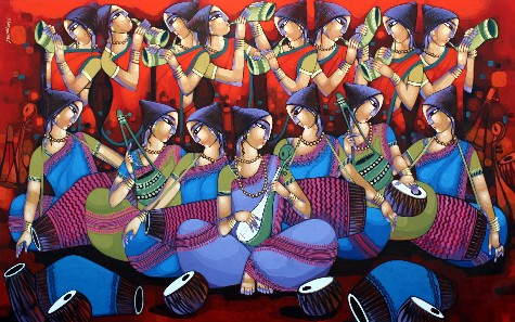 Bengali-Tune-96x60-Acrylic-Painting-Sekhar-Roy-IndiGalleria-IG887