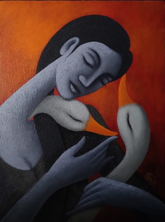 Dream-Love-11-18x24-Acrylic-Painting-Uttam-Bhattacharya-IndiGalleria-IG2207