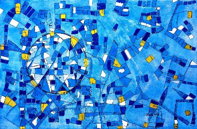 Blues-on-Blue-36x24-Acrylic-Painting-Bharat-Shah-IndiGalleria-IG604