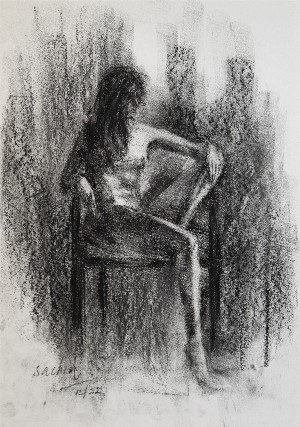 Woman-Sketch-Charcoal-on-Paper-Sachin-Upadhaye-IndiGalleria-2215