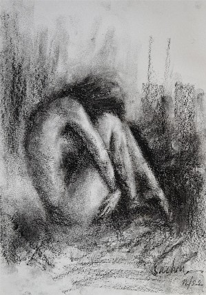 Woman-Sketch-Charcoal-on-Paper-Sachin-Upadhaye-IndiGalleria-471