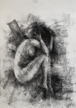 Woman-Sketch-Charcoal-on-Paper-Sachin-Upadhaye-IndiGalleria-472